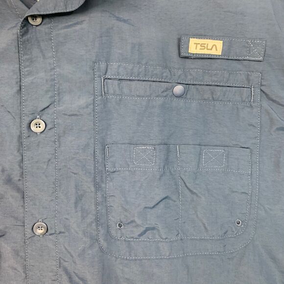 TSLA Shirt Mens L Large Navy Button Down Short Sleeve Vented Performance Fishing - Picture 4 of 12